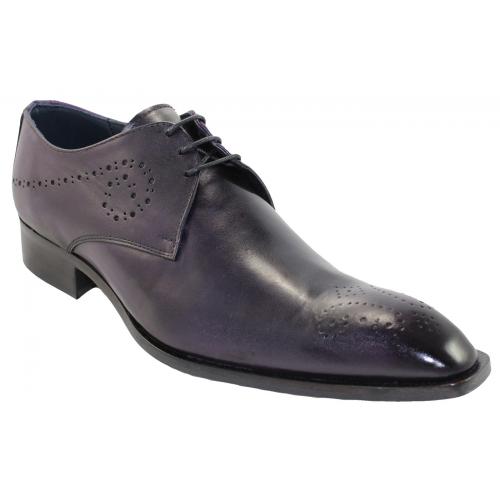 Duca Di Matiste 1705 Purple Genuine Italian Calfskin Leather Perforation Shoes.